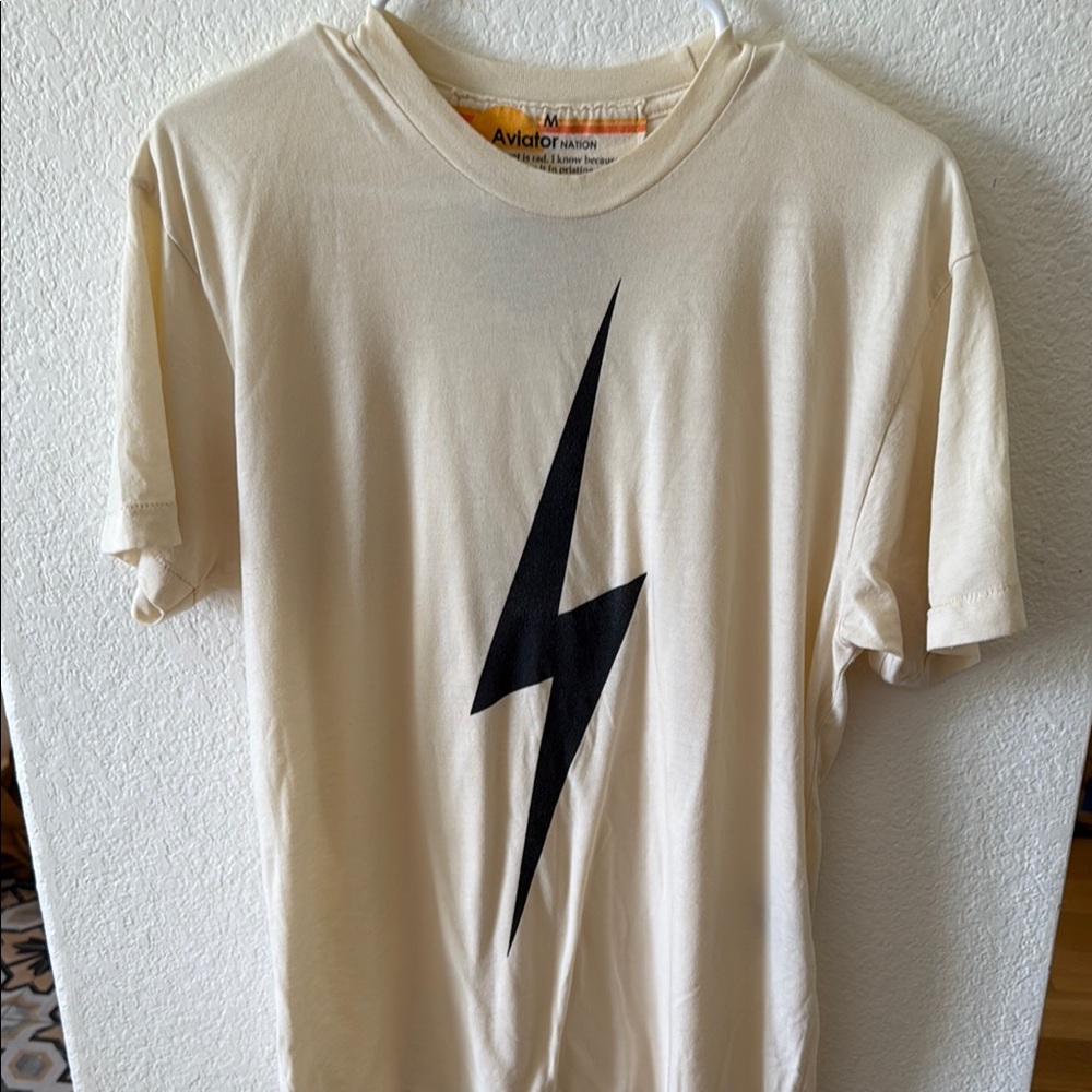 Aviator Nation Cream and Black Short Sleeve Tee. (Ivory color tshirt)